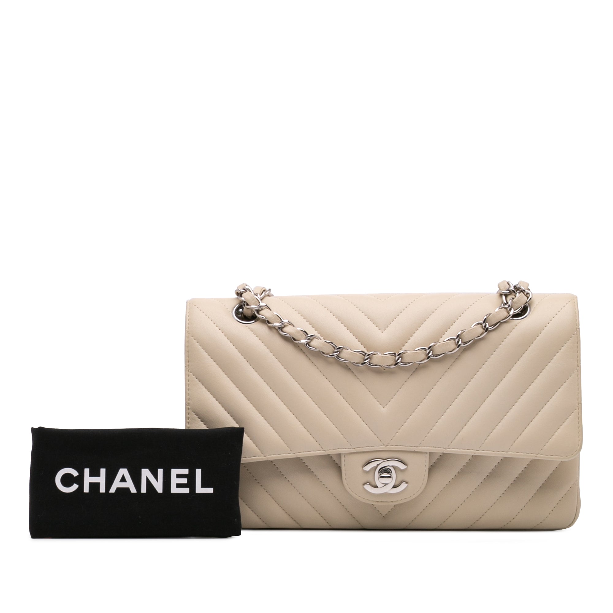 Medium Classic Chevron Lambskin Double Flap