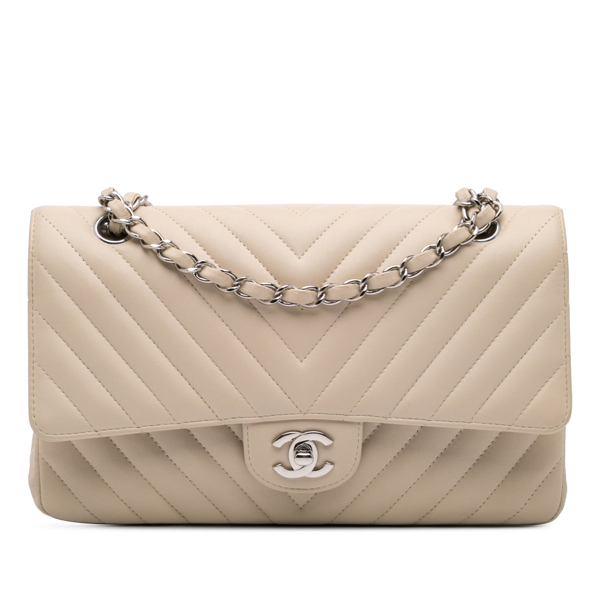 Medium Classic Chevron Lambskin Double Flap