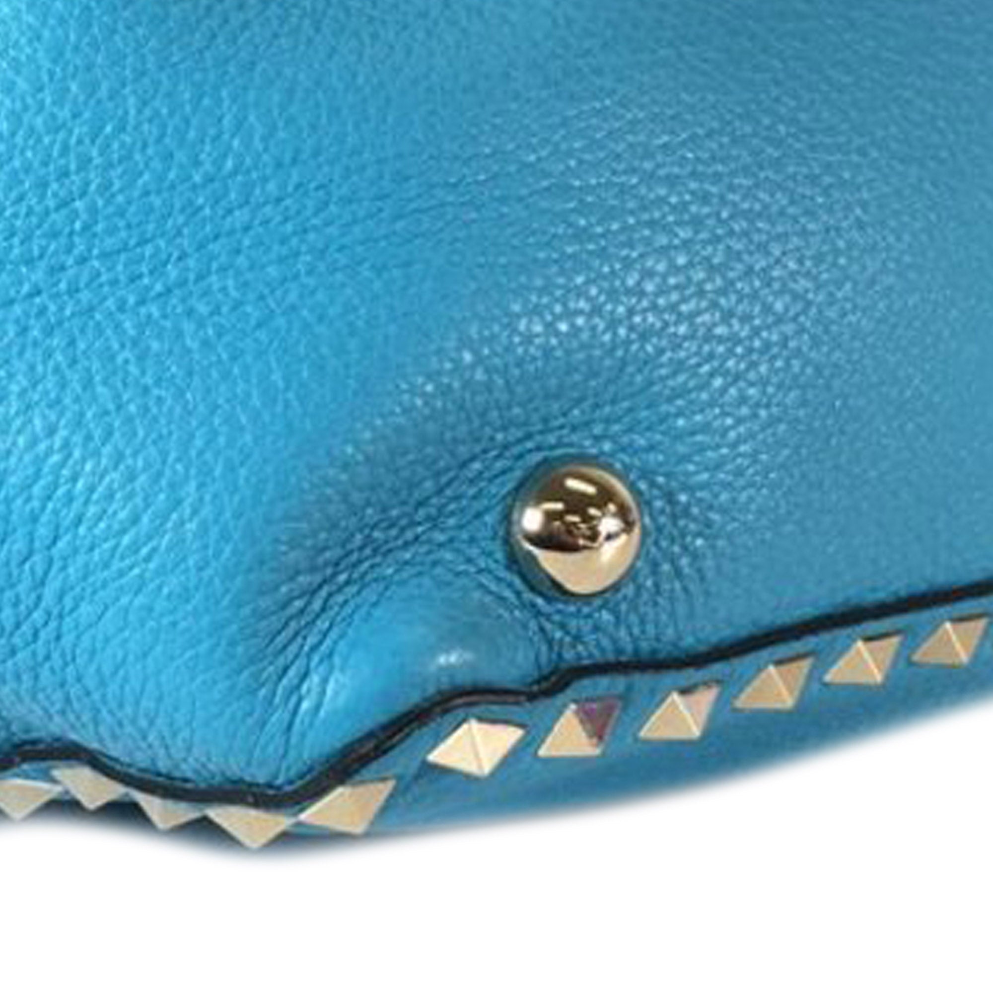 Small Grained Calfskin Rockstud Trapeze Satchel