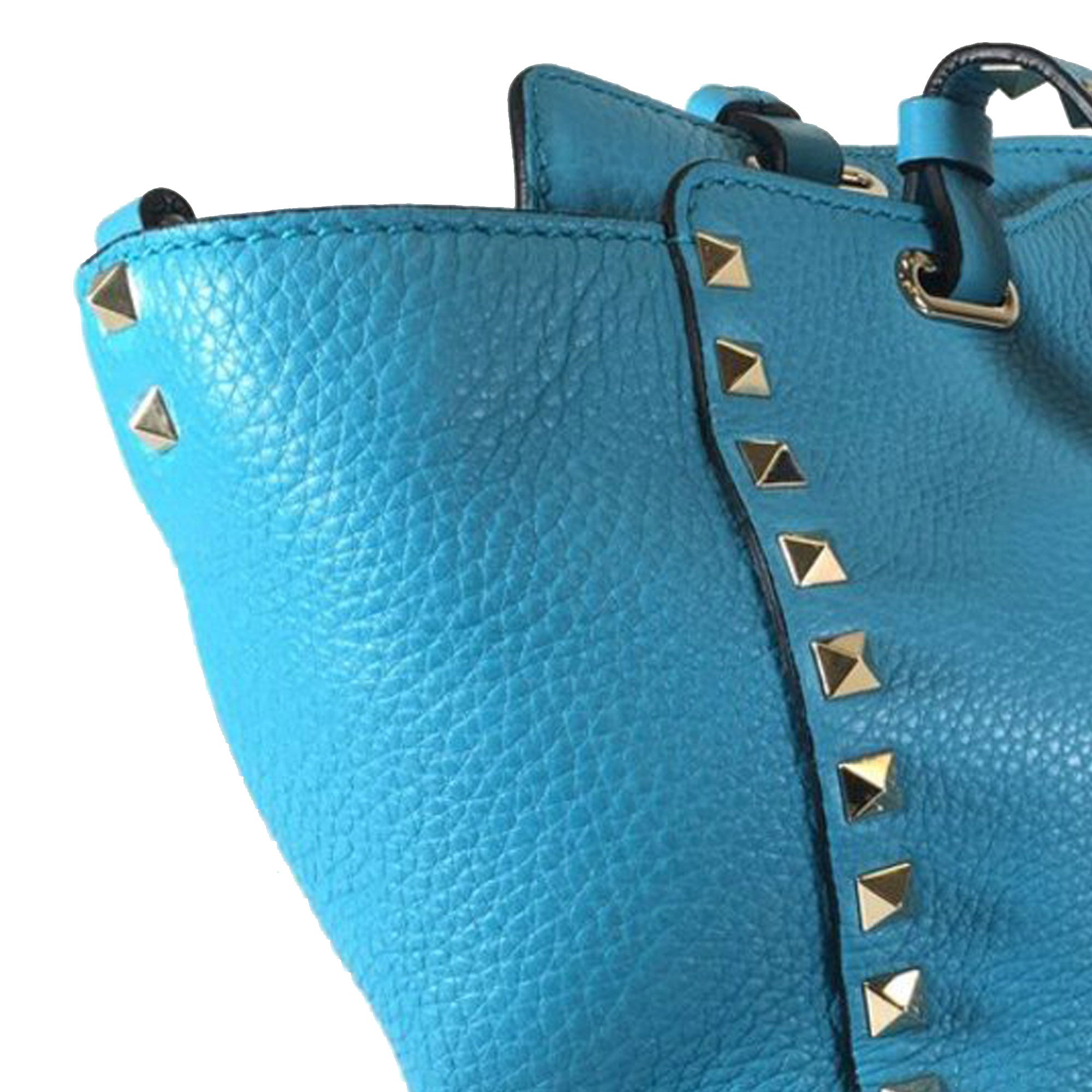 Small Grained Calfskin Rockstud Trapeze Satchel