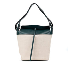 Leather Trimmed Canvas Bucket Bag