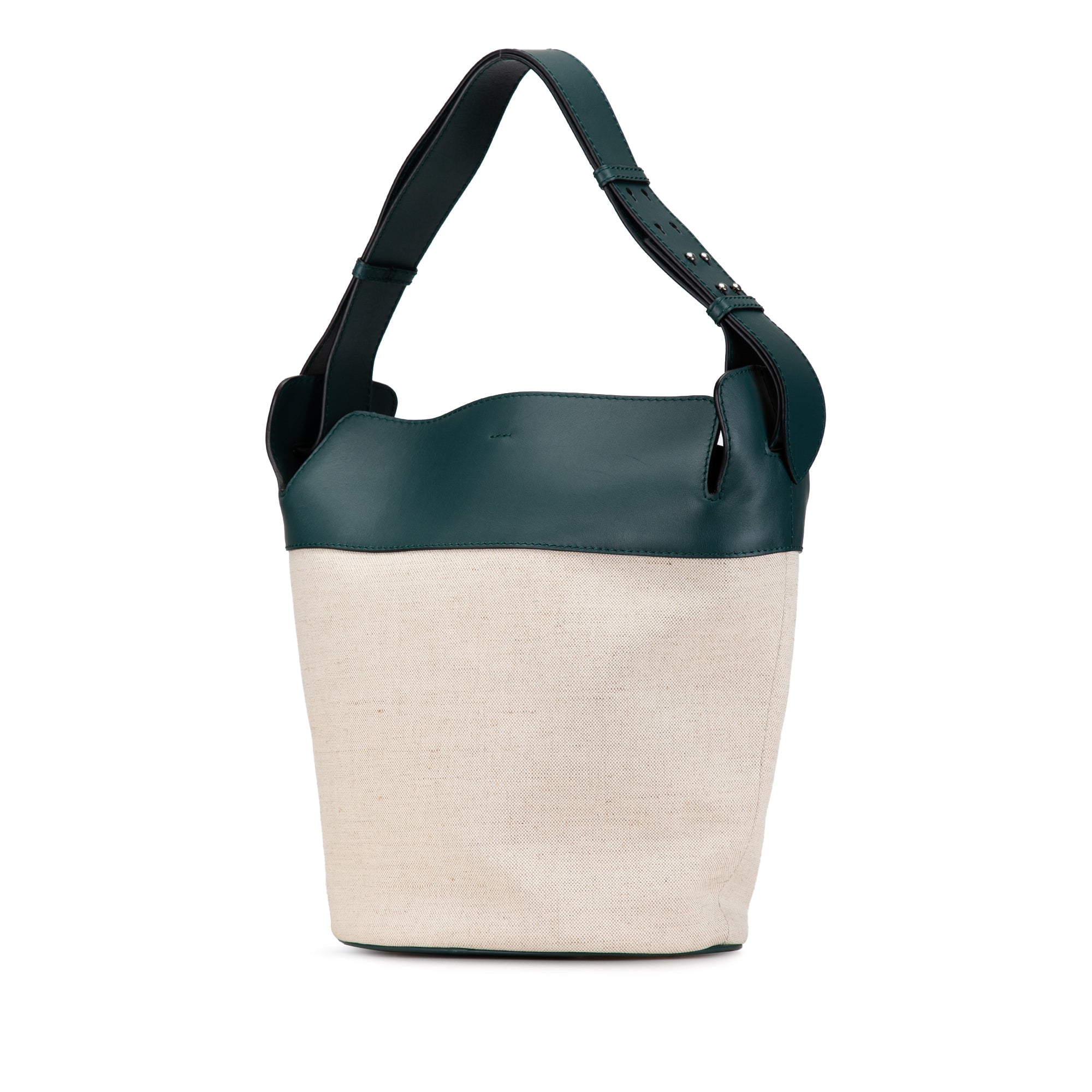 Leather Trimmed Canvas Bucket Bag