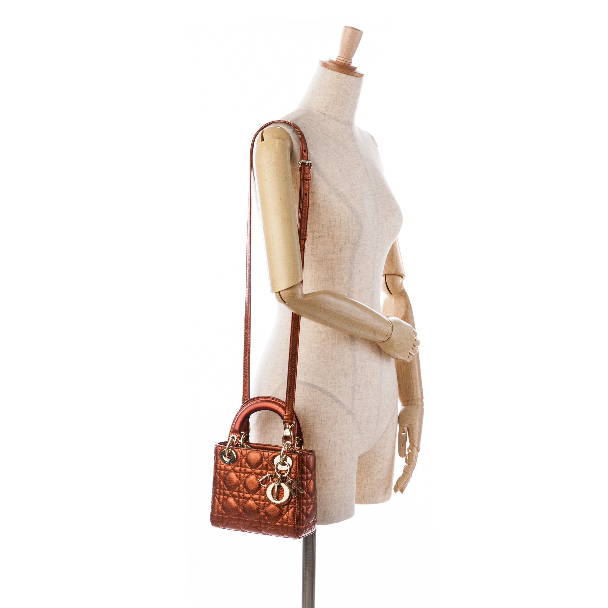 Mini Metallic Calfskin Cannage Lady Dior