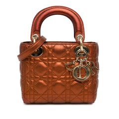 Mini Metallic Calfskin Cannage Lady Dior
