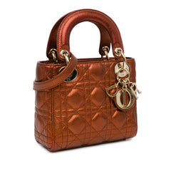 Mini Metallic Calfskin Cannage Lady Dior