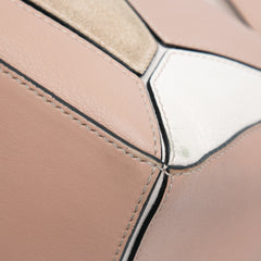 Small Tricolor Calfskin and Suede Puzzle Satchel