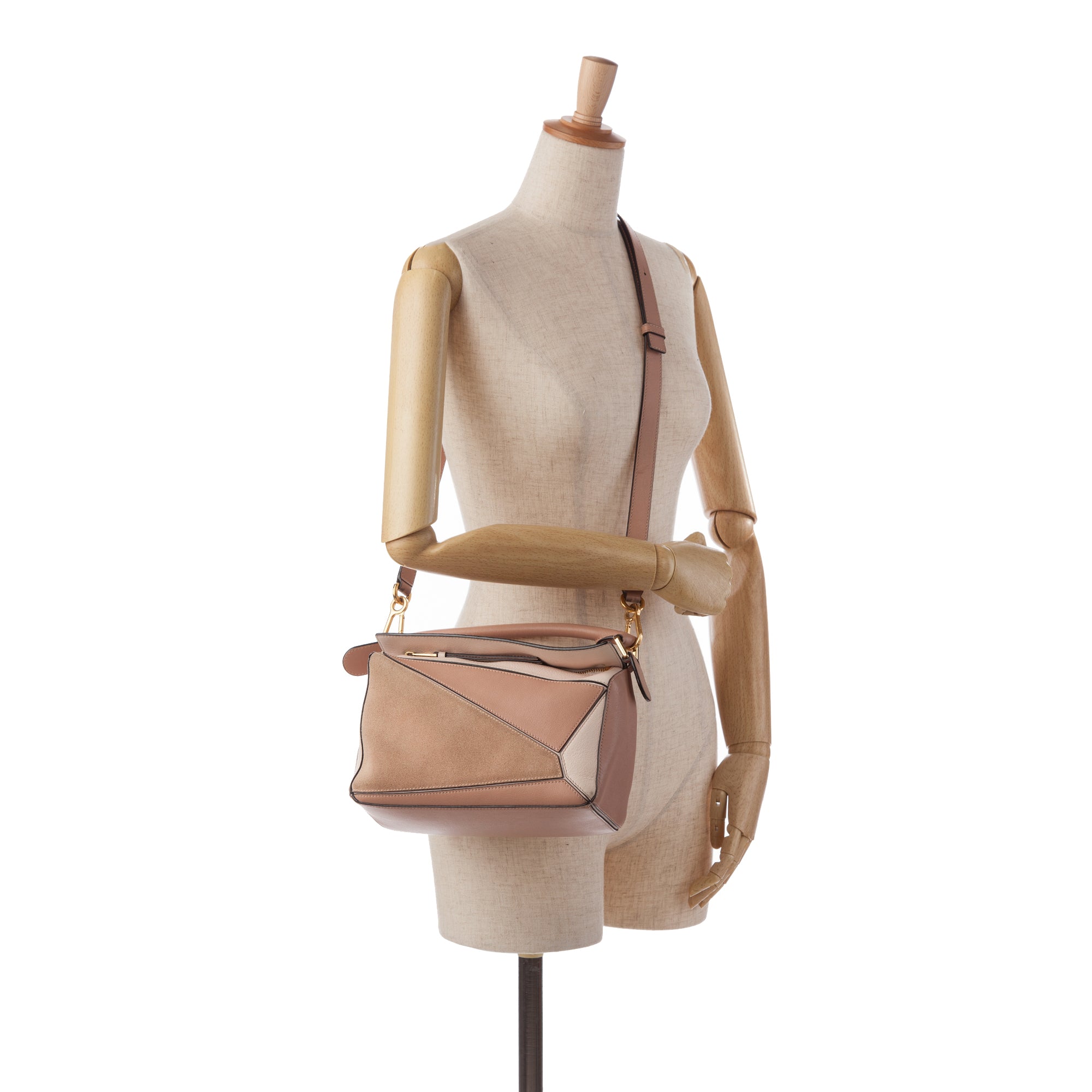Small Tricolor Calfskin and Suede Puzzle Satchel