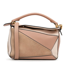 Small Tricolor Calfskin and Suede Puzzle Satchel