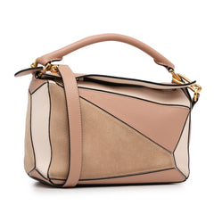 Small Tricolor Calfskin and Suede Puzzle Satchel