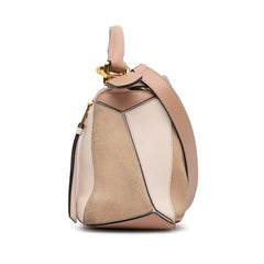 Small Tricolor Calfskin and Suede Puzzle Satchel