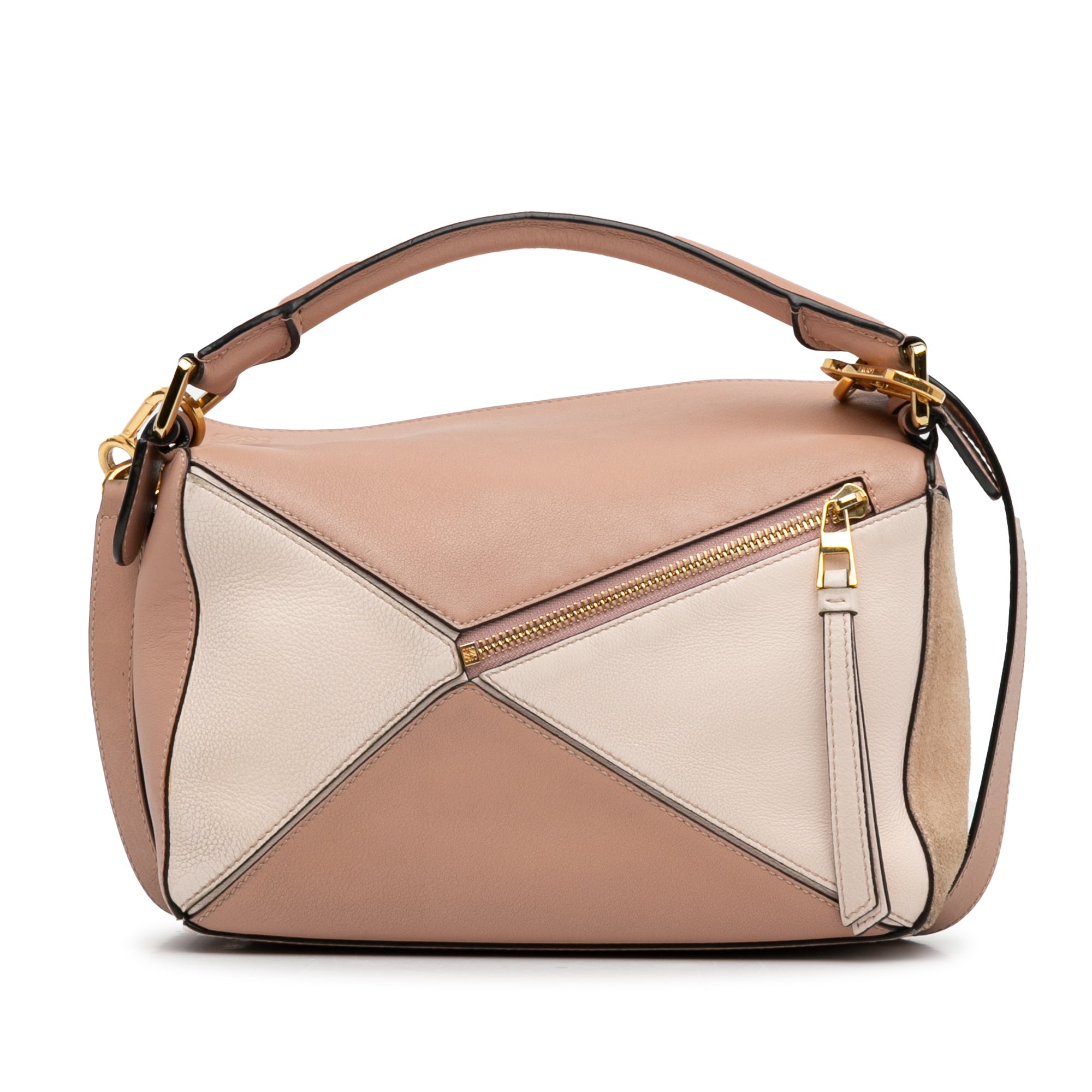 Small Tricolor Calfskin and Suede Puzzle Satchel