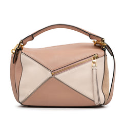 Small Tricolor Calfskin and Suede Puzzle Satchel
