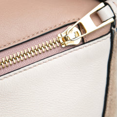 Small Tricolor Calfskin and Suede Puzzle Satchel