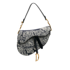 Canvas Reverse Embroidered Toile De Jouy Saddle Bag