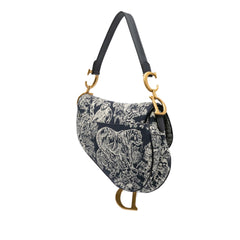 Canvas Reverse Embroidered Toile De Jouy Saddle Bag