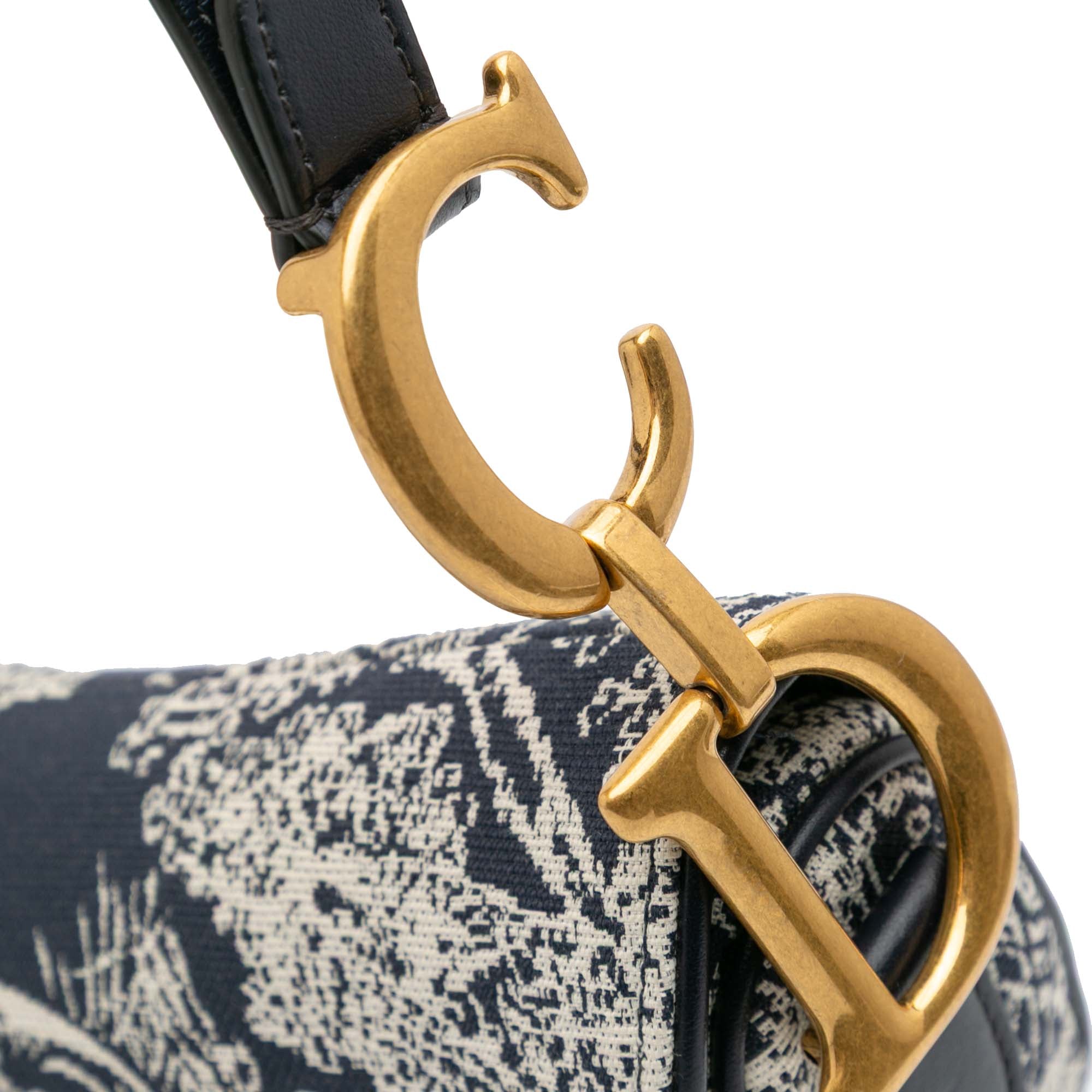 Canvas Reverse Embroidered Toile De Jouy Saddle Bag