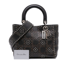 Medium Calfskin Cannage Embossed Flower Studded Supple Lady Dior