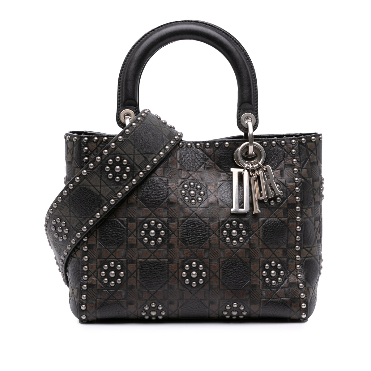 Medium Calfskin Cannage Embossed Flower Studded Supple Lady Dior