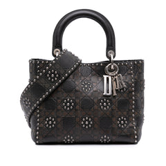 Medium Calfskin Cannage Embossed Flower Studded Supple Lady Dior