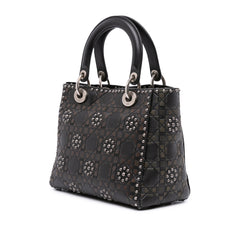 Medium Calfskin Cannage Embossed Flower Studded Supple Lady Dior