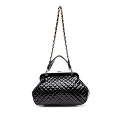 Small Quilted Glazed Calfskin Mademoiselle Frame Top Handle Bag