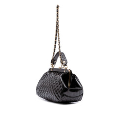 Small Quilted Glazed Calfskin Mademoiselle Frame Top Handle Bag