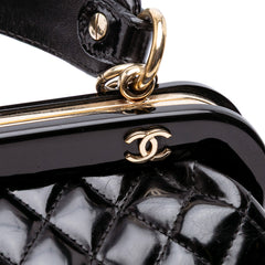 Small Quilted Glazed Calfskin Mademoiselle Frame Top Handle Bag