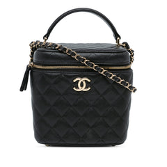 CC Quilted Caviar Top Handle Vanity Case with Chain