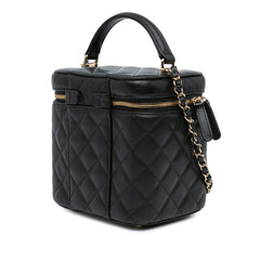 CC Quilted Caviar Top Handle Vanity Case with Chain