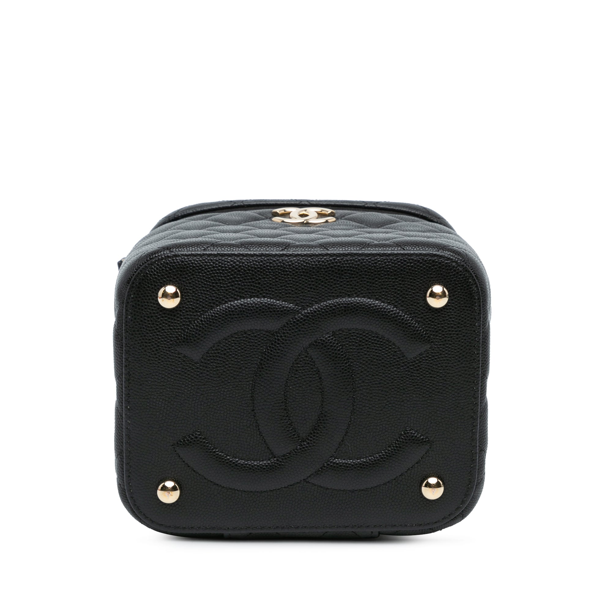 CC Quilted Caviar Top Handle Vanity Case with Chain