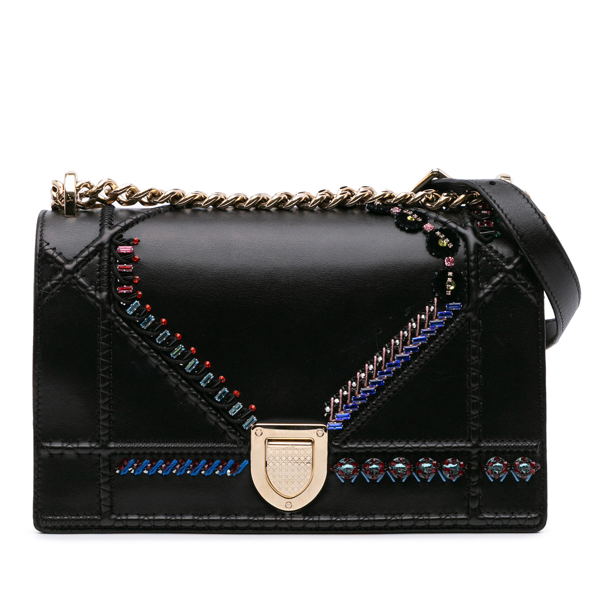 Medium Calfskin Crystal Embroidered Diorama Flap