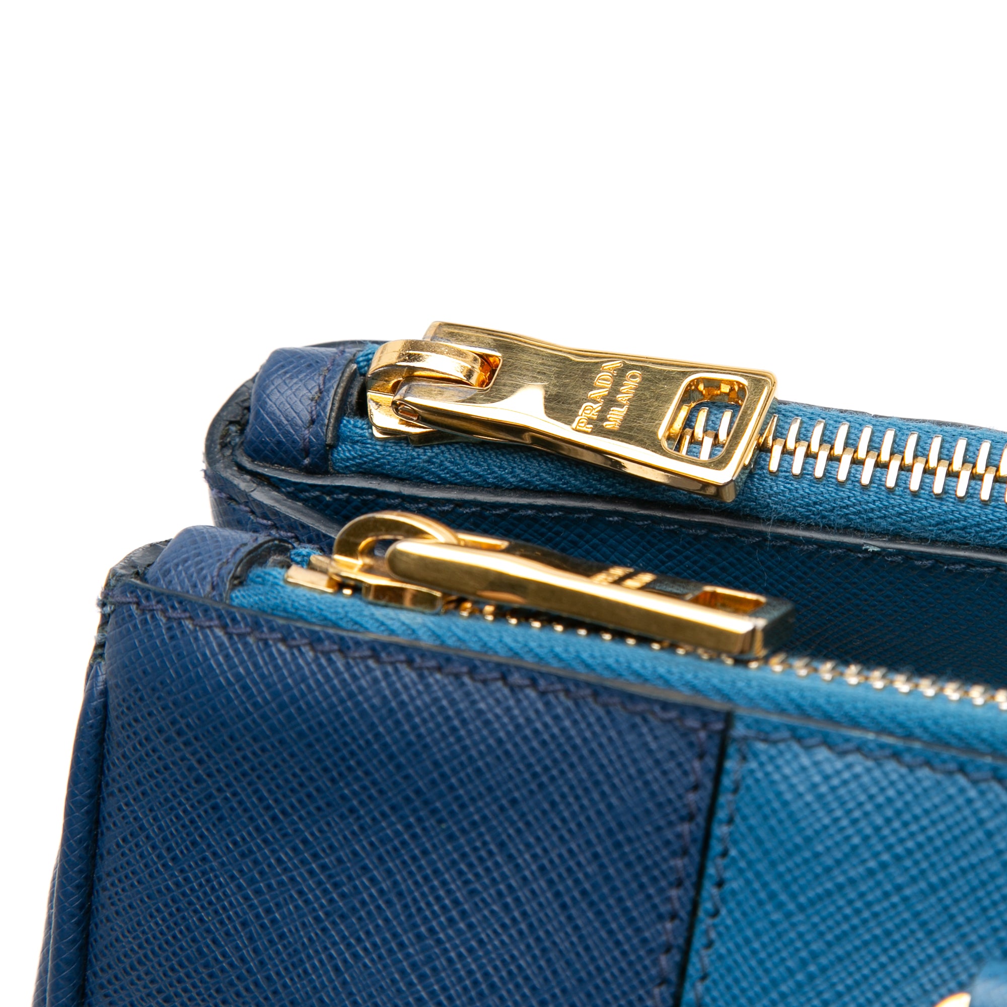 Medium Bicolor Saffiano Lux Galleria Double Zip Satchel