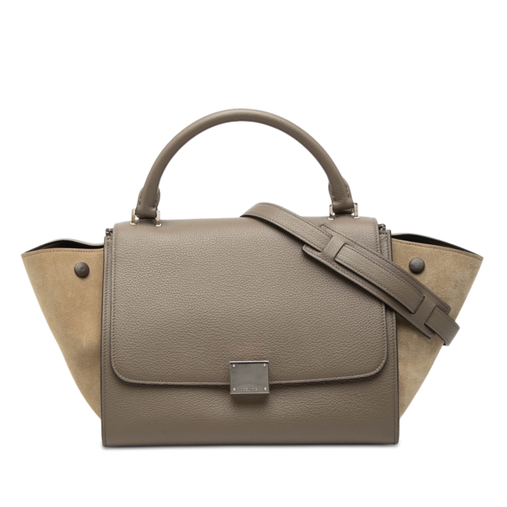 Small Bicolor Calfskin and Suede Trapeze Satchel