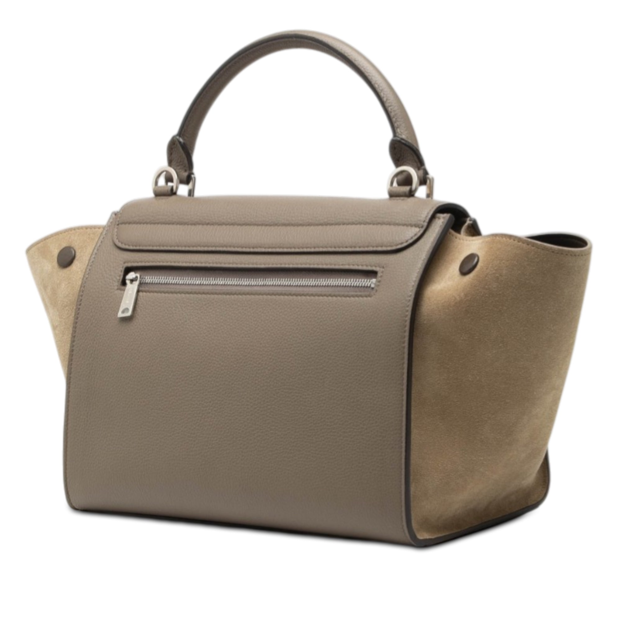 Small Bicolor Calfskin and Suede Trapeze Satchel