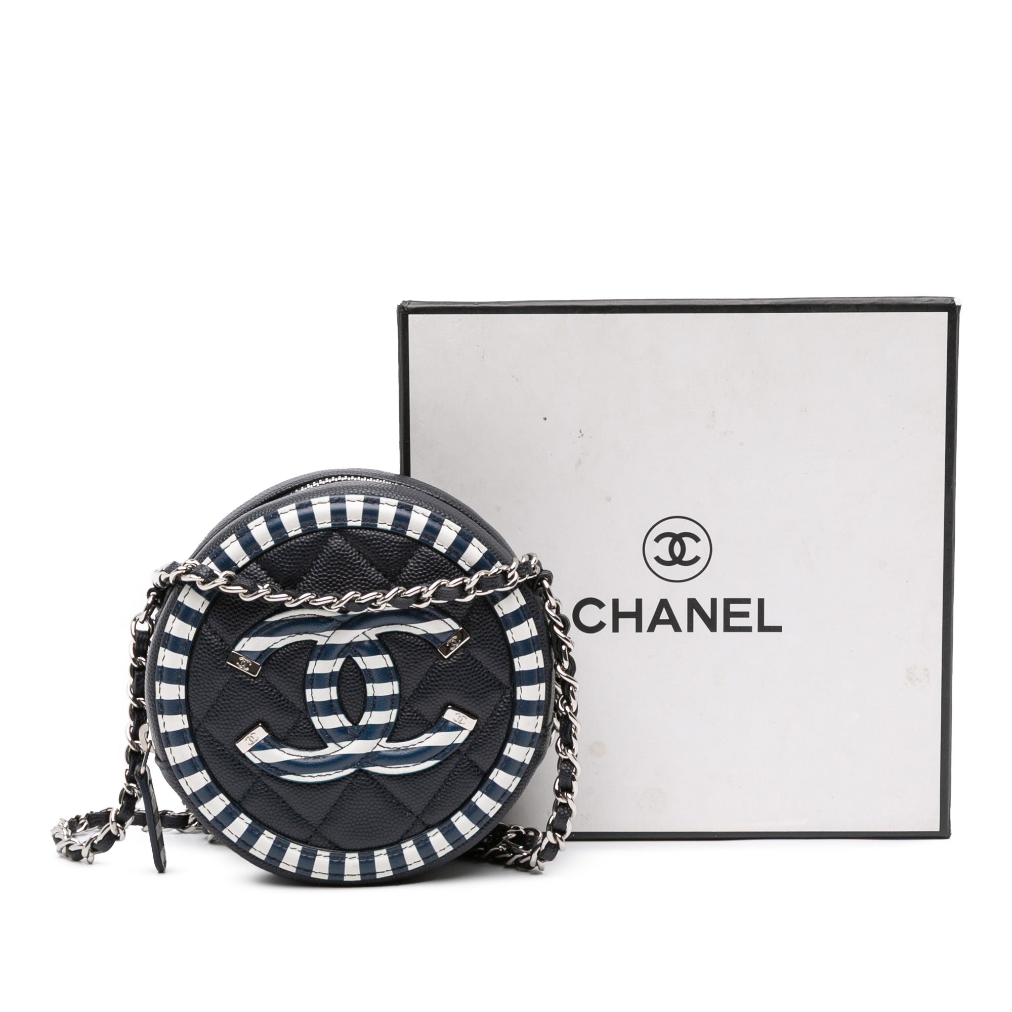 Caviar Striped CC Filigree Round Crossbody