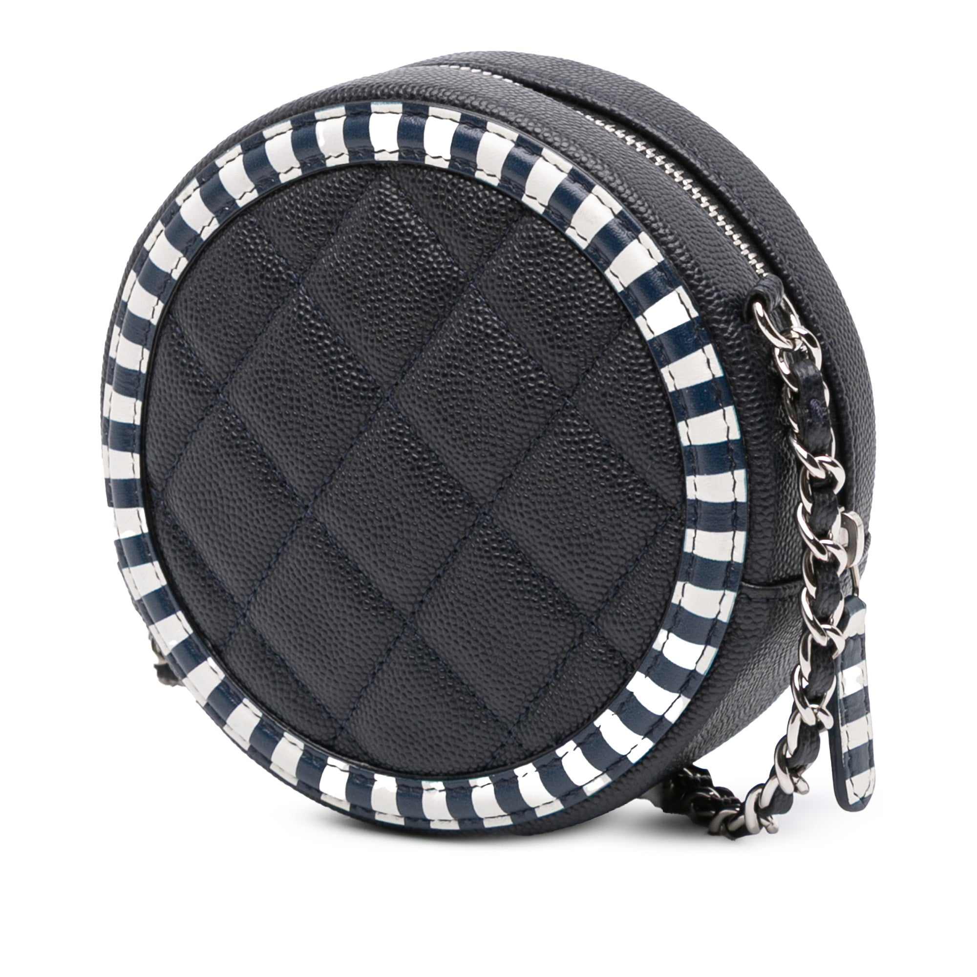Caviar Striped CC Filigree Round Crossbody