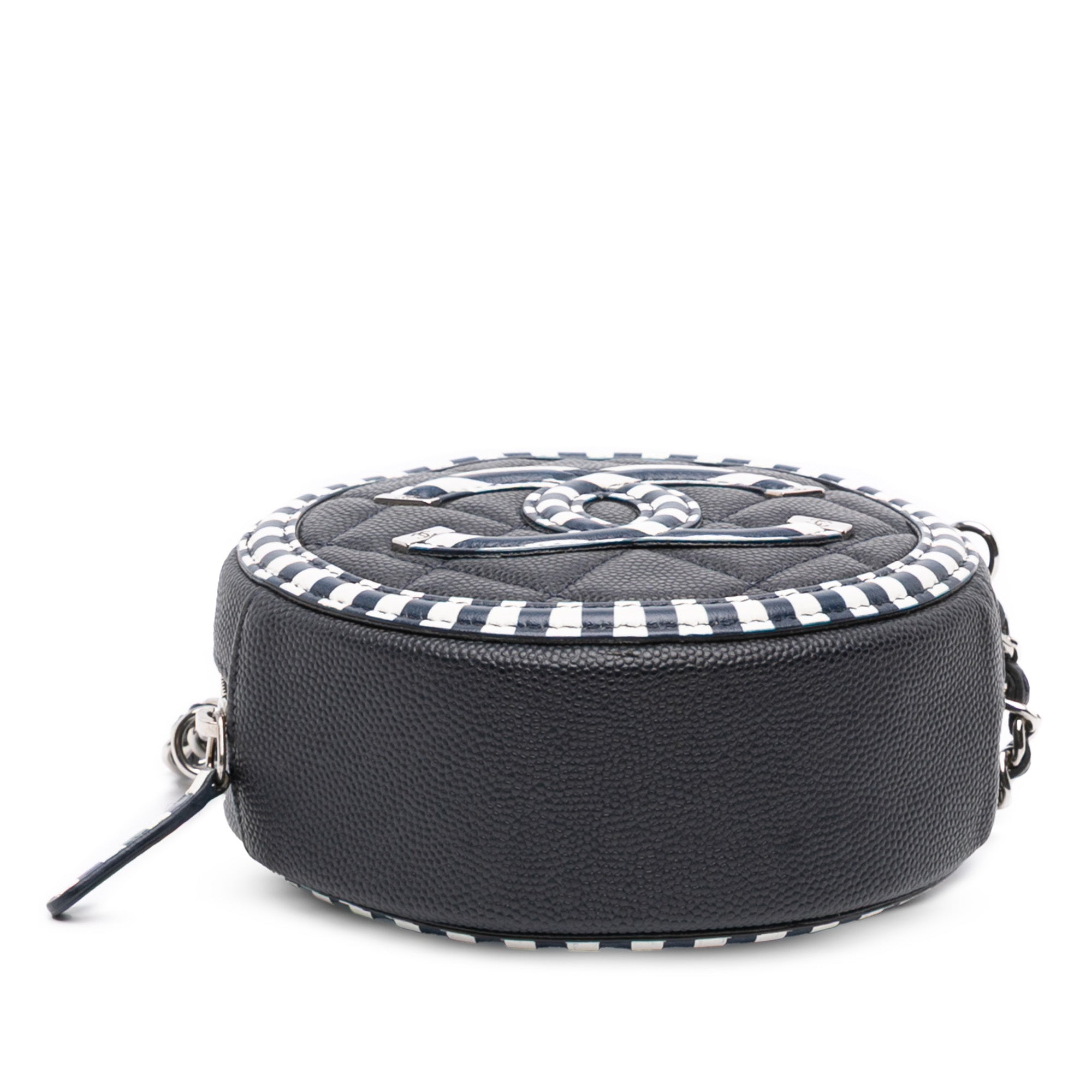 Caviar Striped CC Filigree Round Crossbody