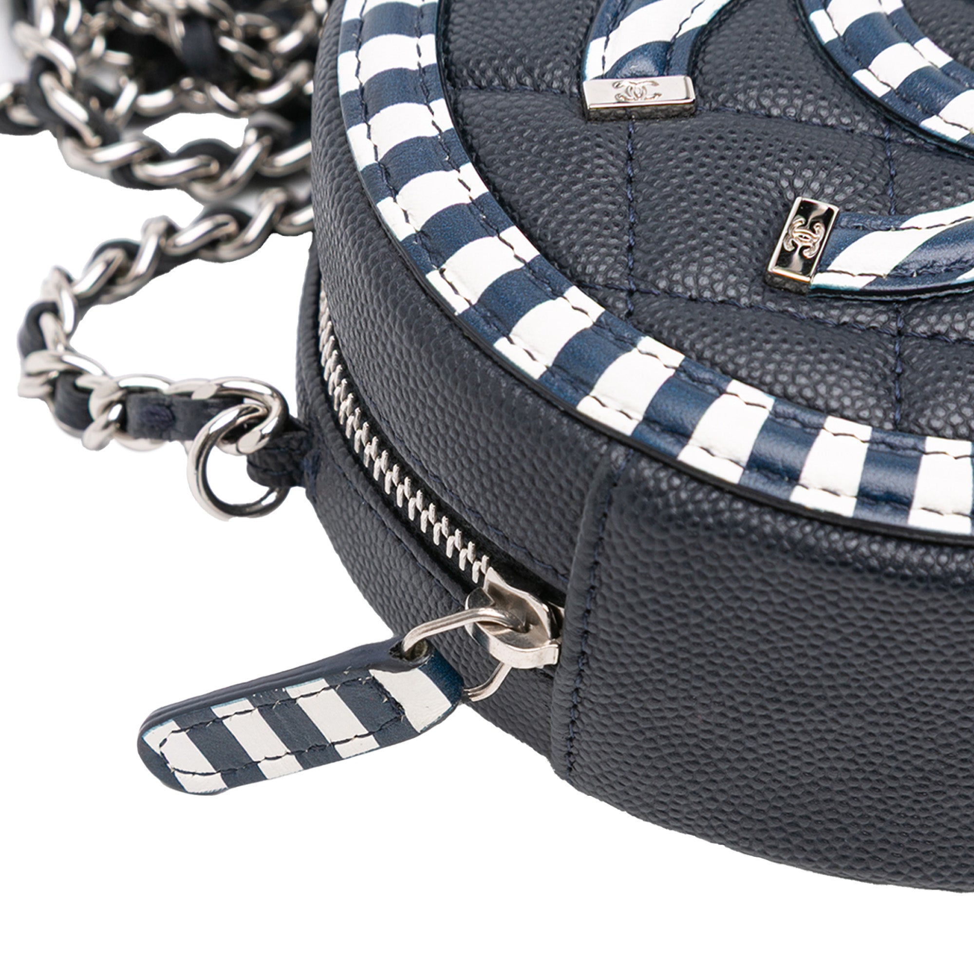Caviar Striped CC Filigree Round Crossbody