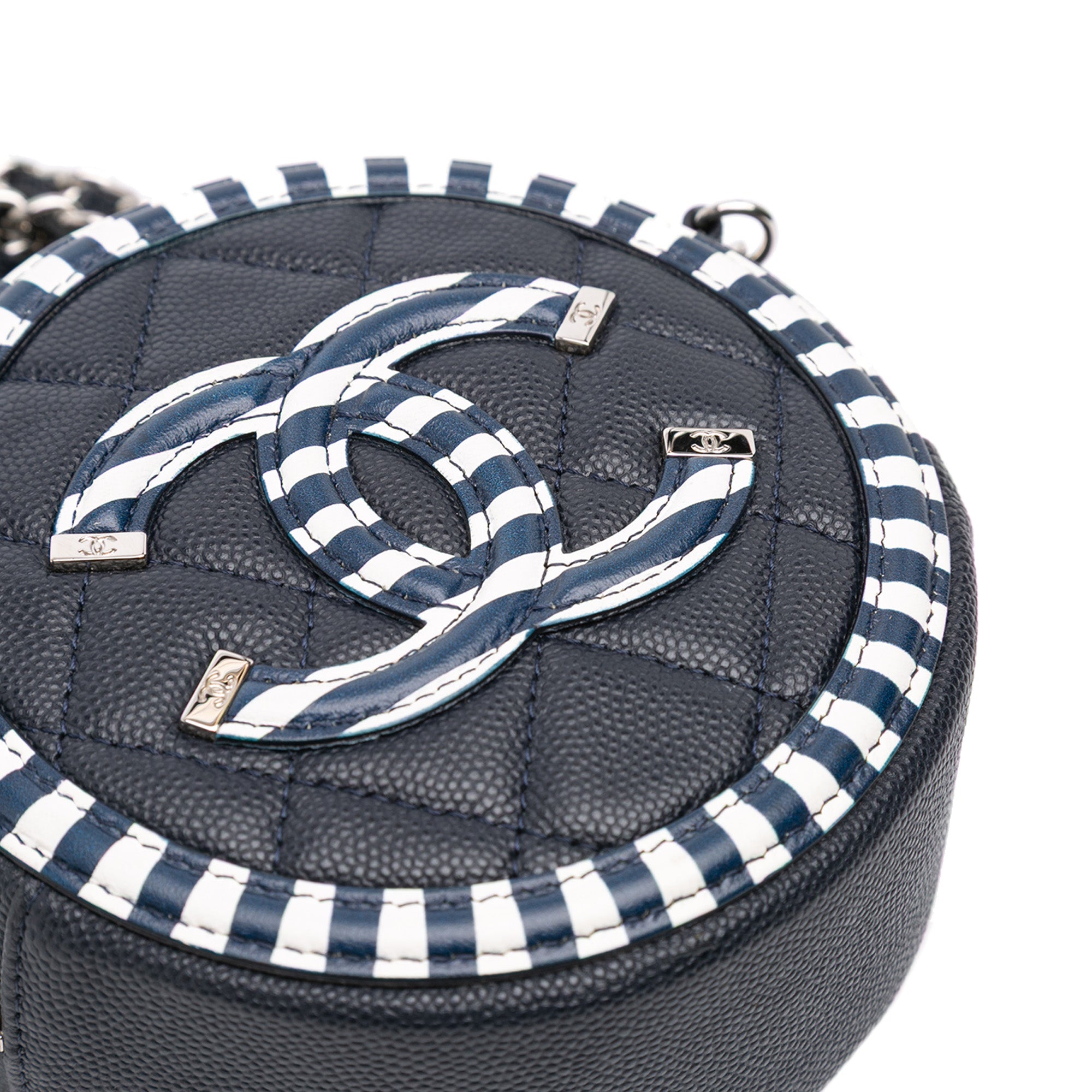 Caviar Striped CC Filigree Round Crossbody