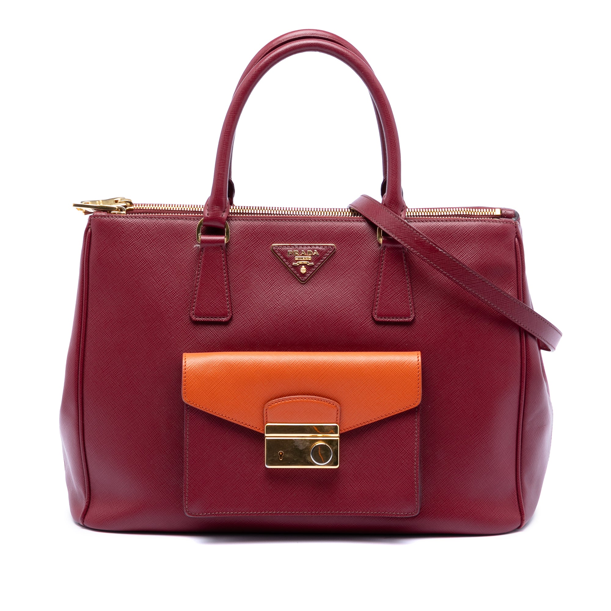 Saffiano Lux Galleria Double Zip Front Pocket Satchel