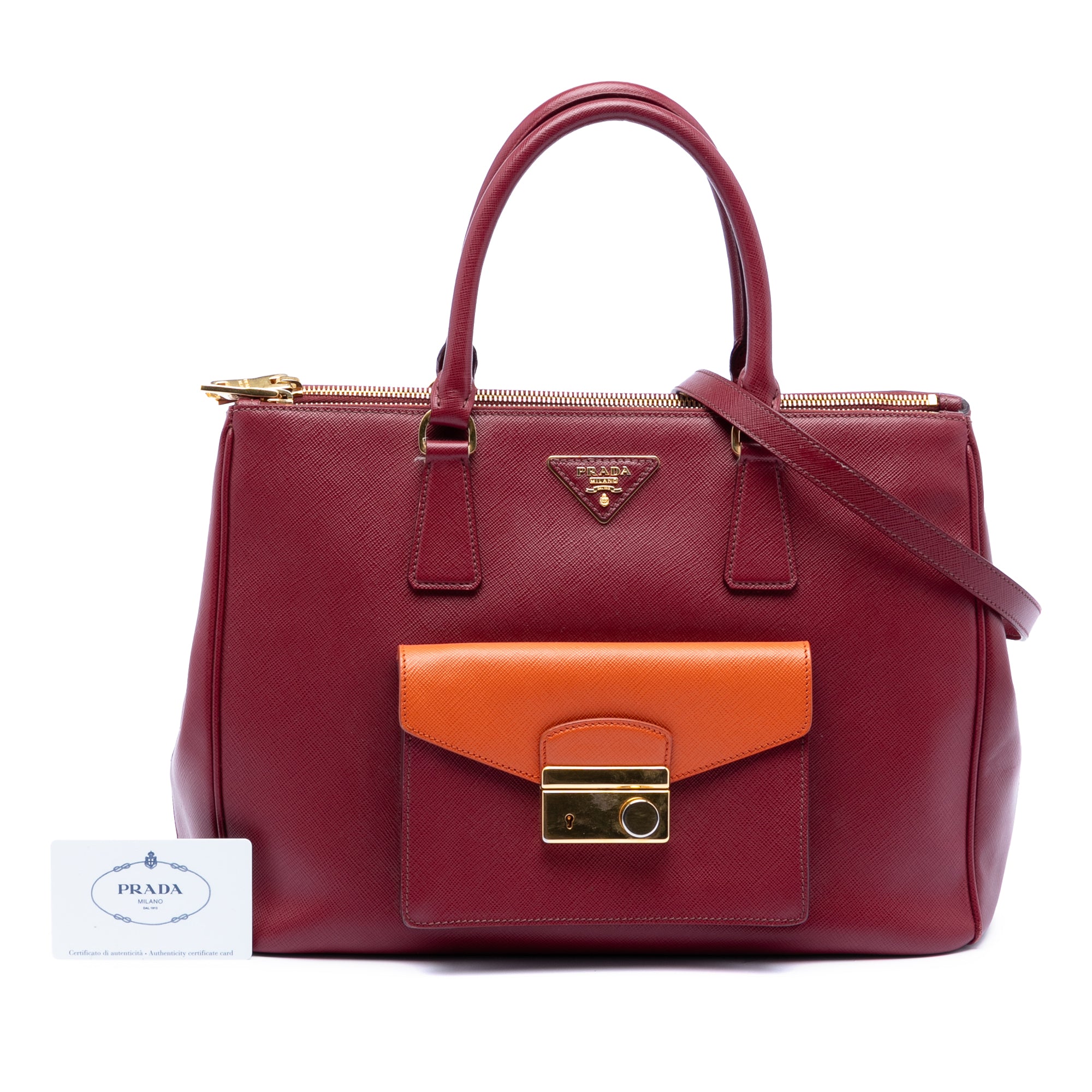 Saffiano Lux Galleria Double Zip Front Pocket Satchel