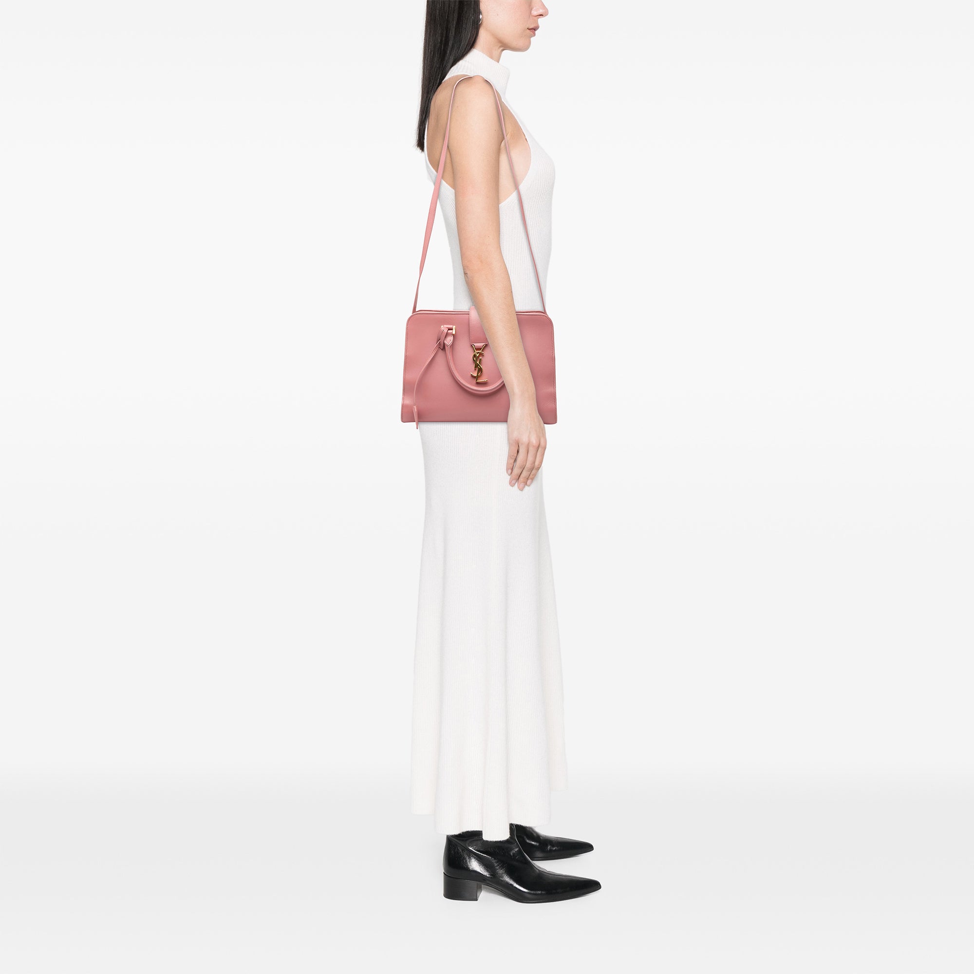 Small Leather Monogram Cabas Satchel