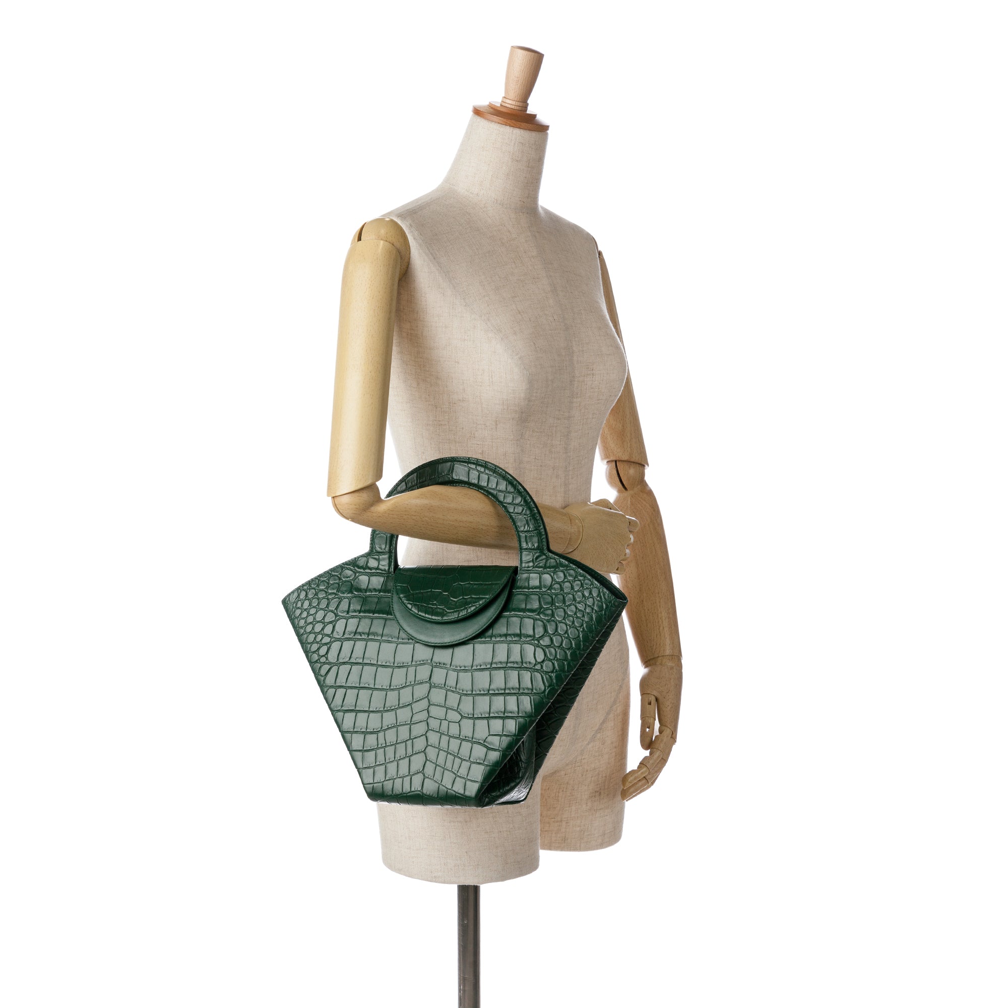 Crocodile Embossed Doll Top Handle Bag