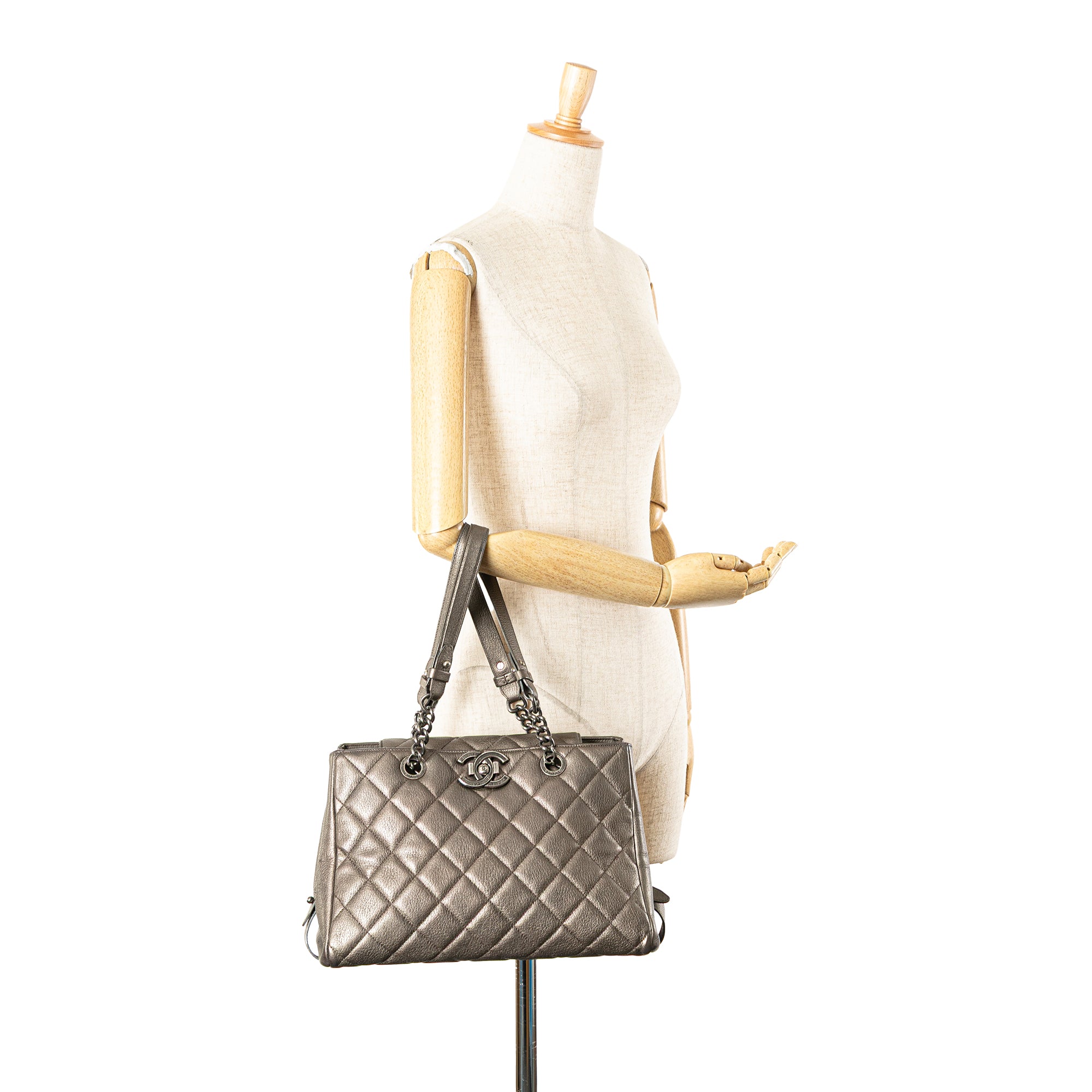 Large Quilted Metallic Goatskin City Rock Shopping Tote