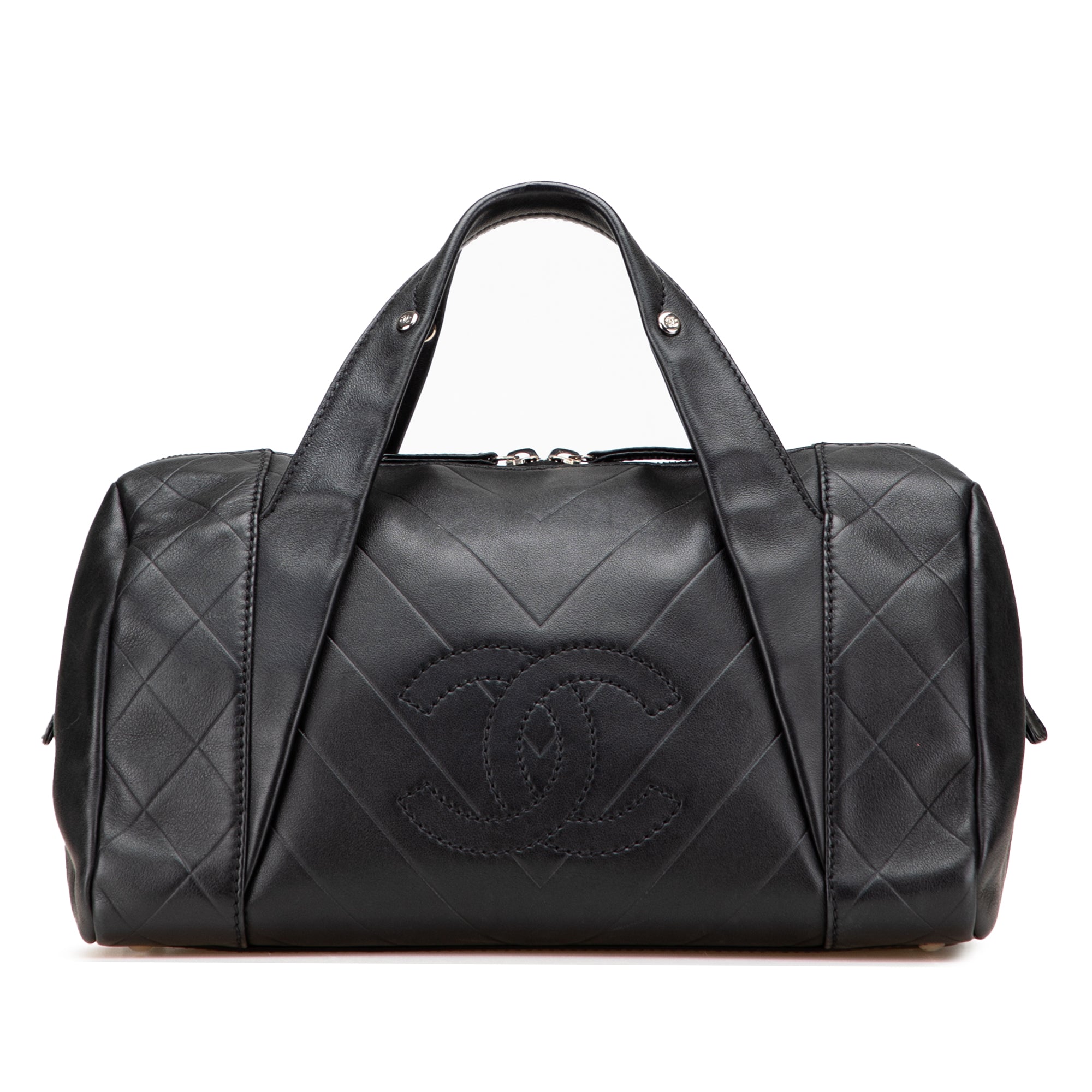 CC Chevron Quilted Lambskin Boston