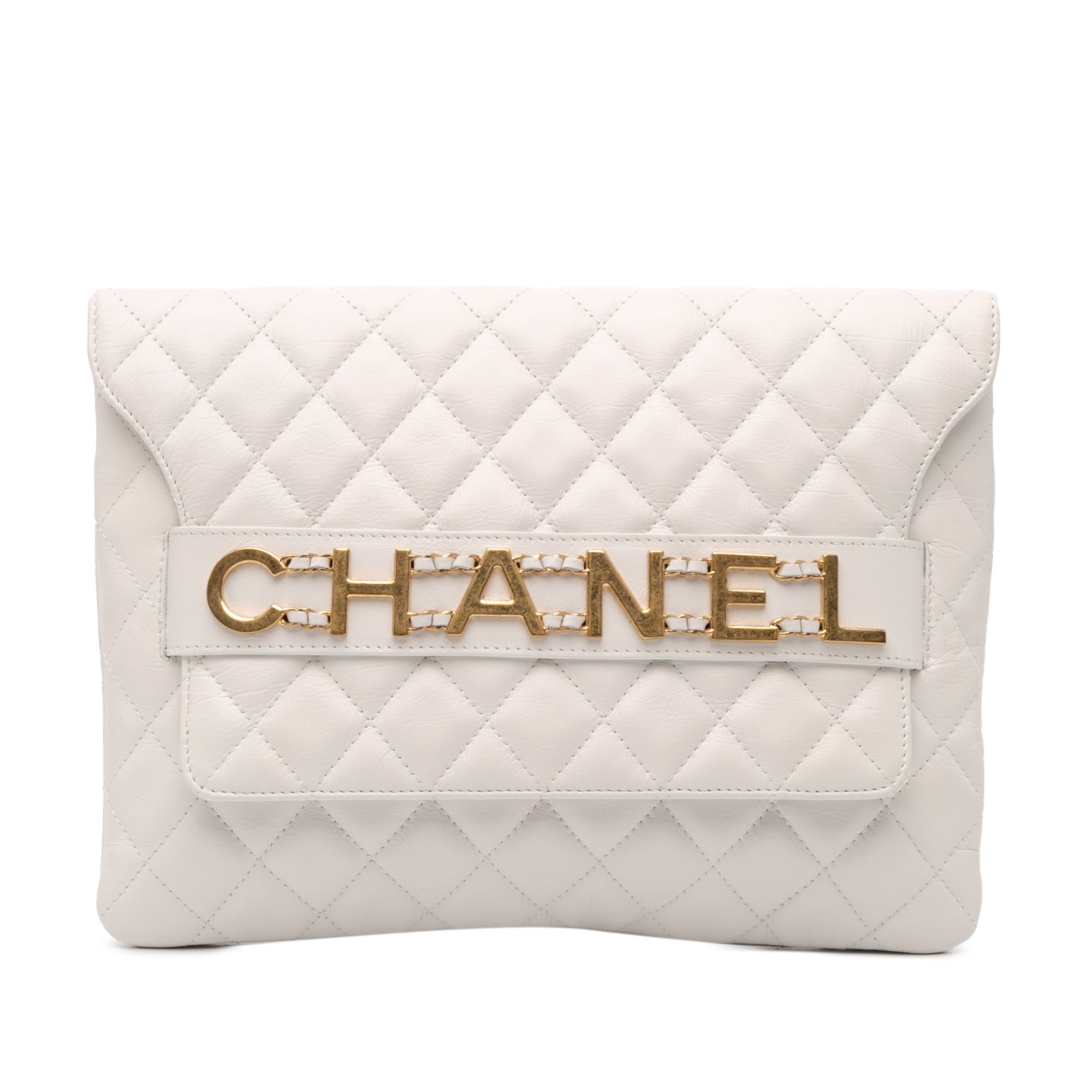 Quilted Calfskin Logo Enchained Clutch