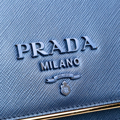 Saffiano Lux Metal Bar Chain Crossbody
