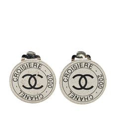 Silver Cruise CC Logo Disc Clip on Earrings