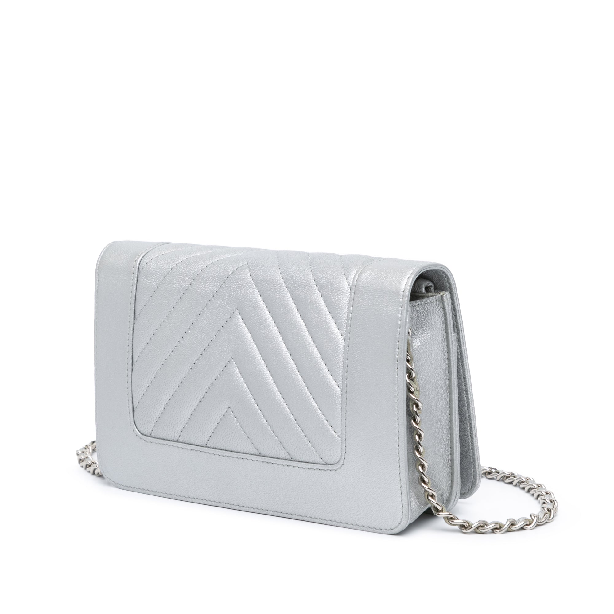 Chevron Quilted Metallic Lambskin Mademoiselle Wallet On Chain