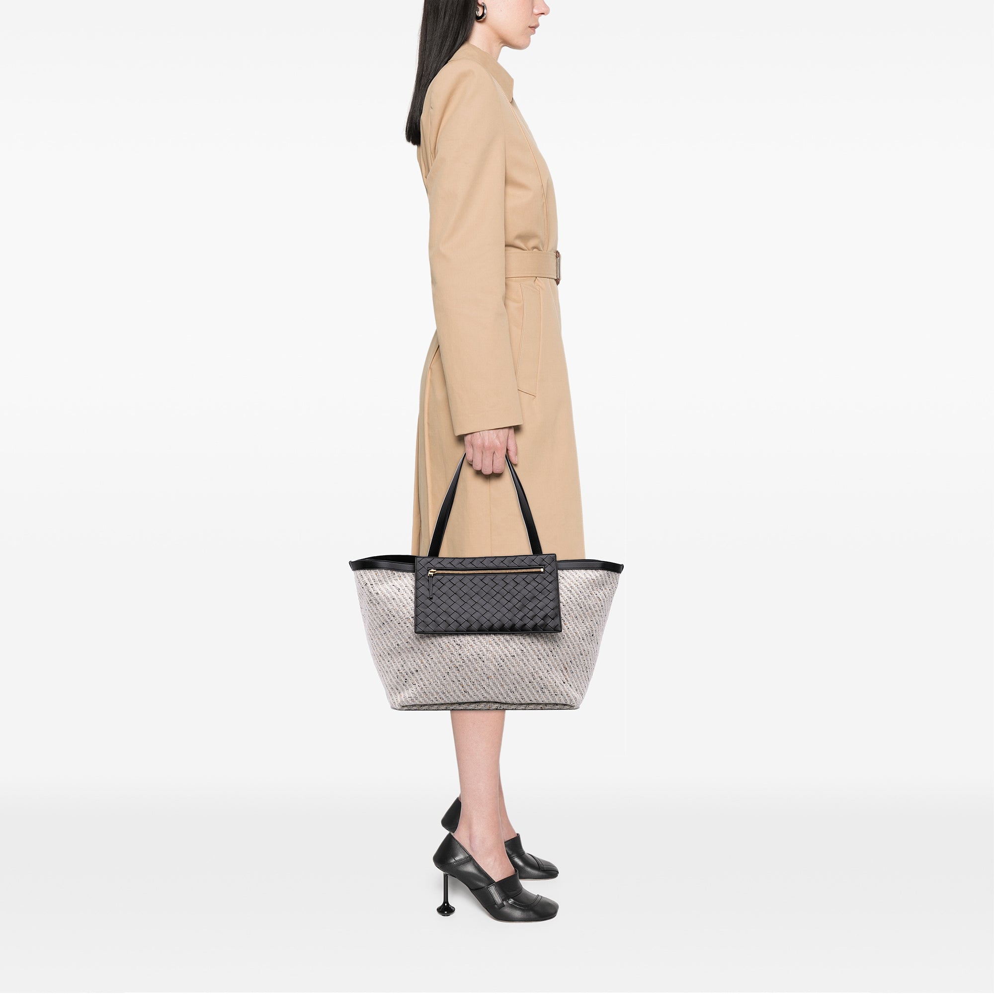 Large Wool and Calfskin Flip Flap Tote
